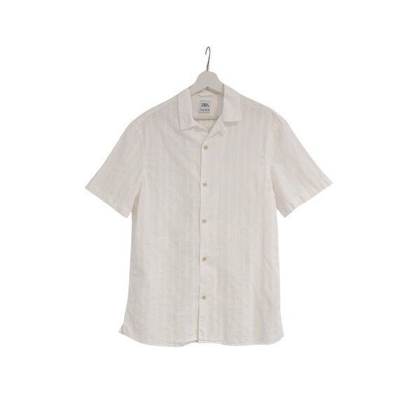 ZARA Men’s Textured White Short-Sleeve Button-Up Shirt – Size M - Picture 2 of 5